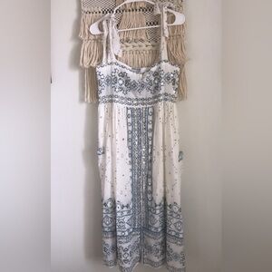 Juliet Dunn Nomad Midi Palladio Mirror Embellished Tie Shoulder Dress